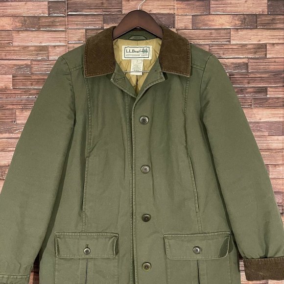 Vintage LL Bean Barn Coat Chore Jacket Hunting Quilt Lined Green Corduroy Mens M - Picture 2 of 6